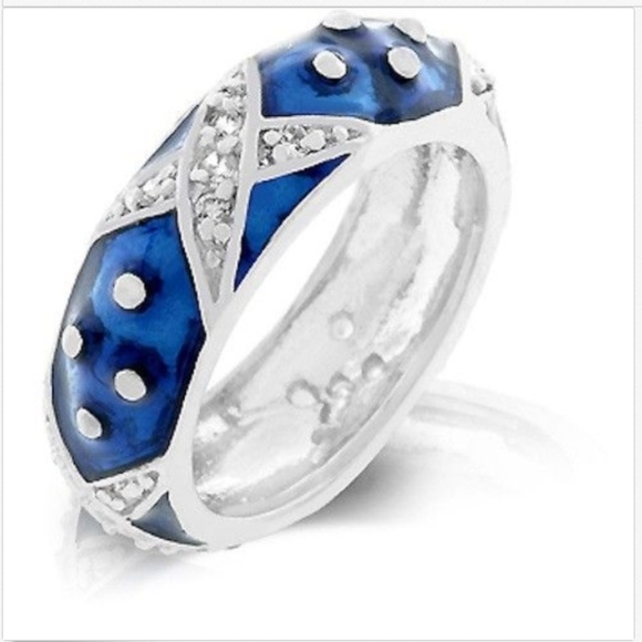 Silver Blue Enamel Ring Cubic Zirconia Size 9 10 - Picture 2 of 8